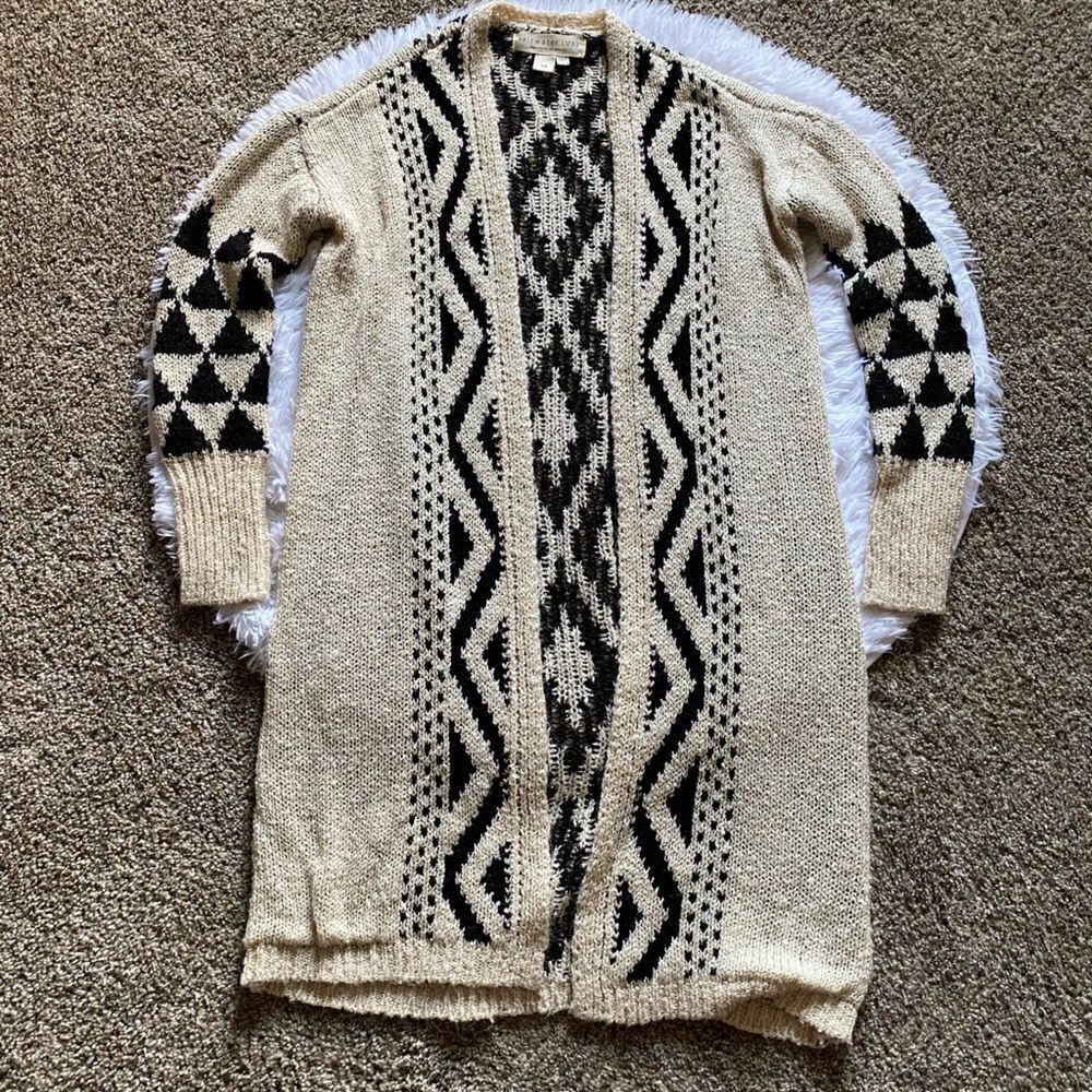 Saltwater Luxe Open Front Sweater Cardigan Acrylic Black Cream Womens Size XS‎